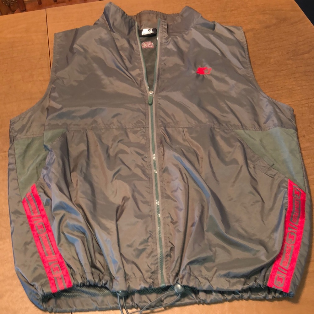STARTER Olive Green Sleeveless Track Zip Jacket L